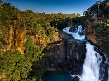 Scenic view of waterfall in forest