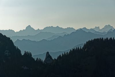 Scenic view of silhouette mountains against sky