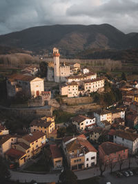 High angle view of townscape against sky