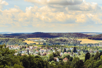 High angle view of townscape against sky