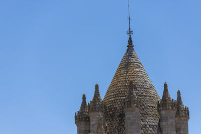 Low angle view of temple building against clear blue sky