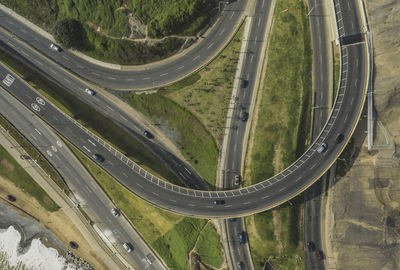 High angle view of highway by street in city