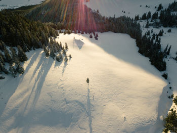 Panoramic view of snow covered land