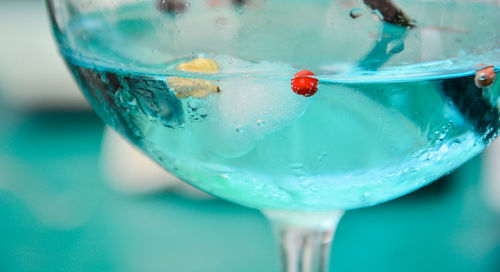 Close-up of blue drink in glass 