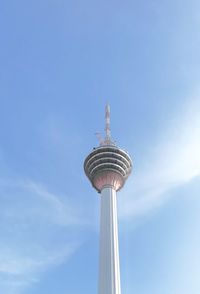 Low angle view of communications tower.