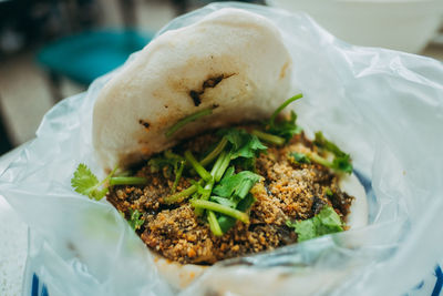 Close-up of food served in plate