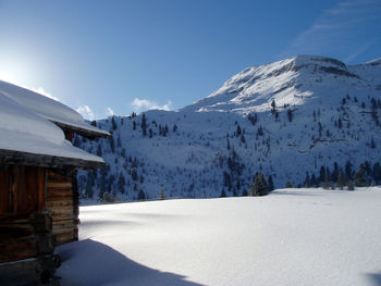 Snowy mountain landscape in the fanes area in south tyrol