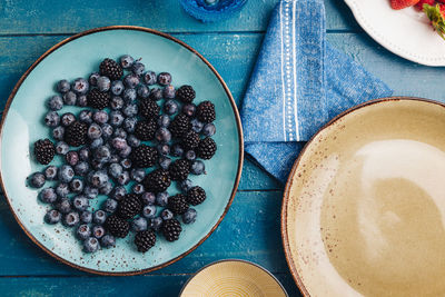 High angle view of breakfast on table