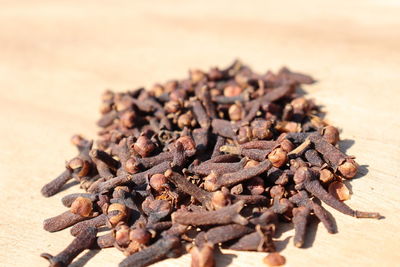 High angle view of coffee beans on table