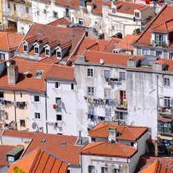 High angle view of houses in city