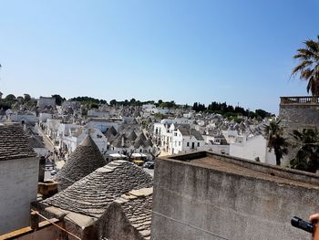 Buildings against clear blue sky