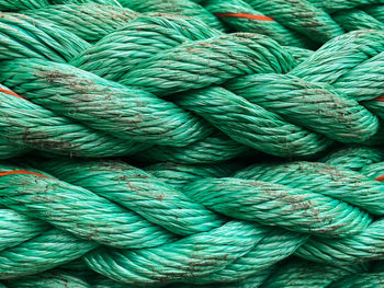 A green rope using at ship. close up. pattern
