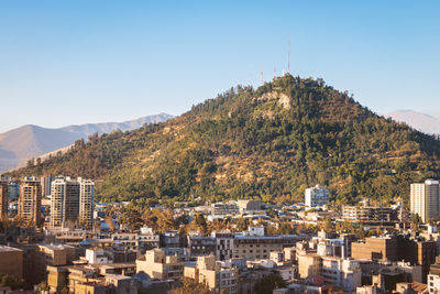 Cityscape against clear sky