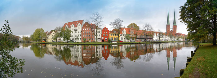 Reflection of buildings in lake