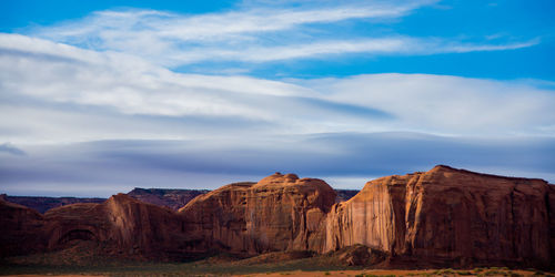 View of rock formations against cloudy sky