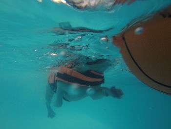 Close-up of young woman swimming in pool