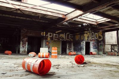Traffic cones at abandoned building
