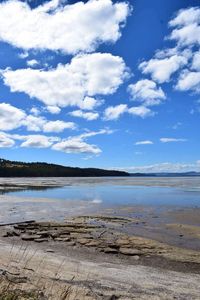 View of beach against cloudy sky