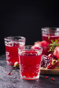 Red wine glass on table