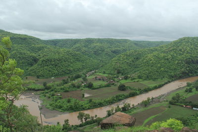 Scenic view of agricultural landscape against sky