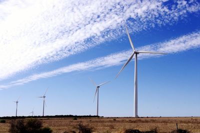 Wind turbines on field