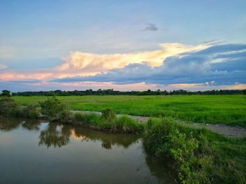 Scenic view of lake against sky