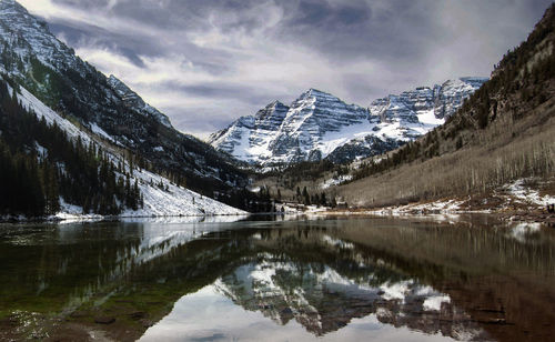 Scenic view of mountains against cloudy sky