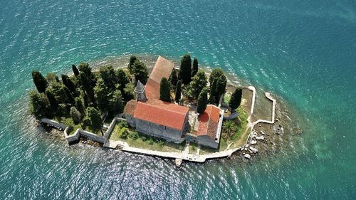 High angle view of boats in sea