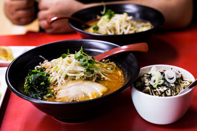 Close-up of soup in bowl on table