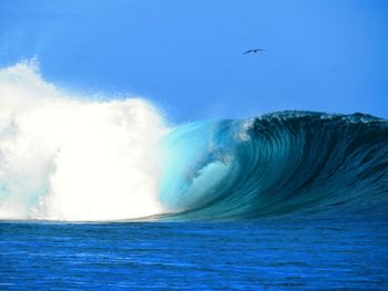 Scenic view of sea against blue sky