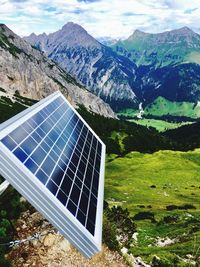 High angle view of solar panel against mountain range