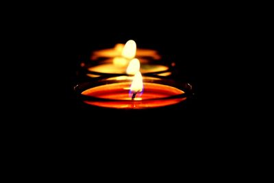 Close-up of lit candle against black background