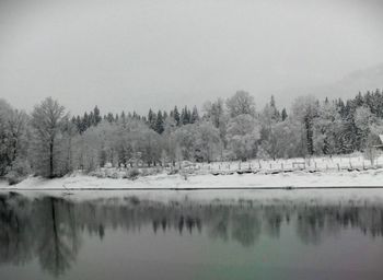 Scenic view of lake against sky during winter