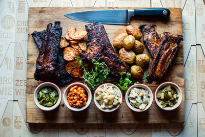 High angle view of food on table