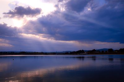 Scenic view of lake against sky at sunset