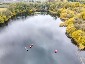 High angle view of lake amidst trees