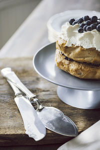 High angle view of dessert in plate on table