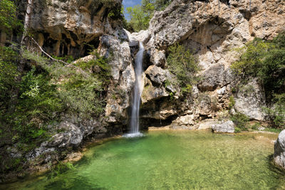 Scenic view of waterfall