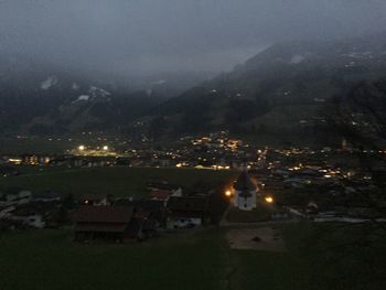 Aerial view of city at night