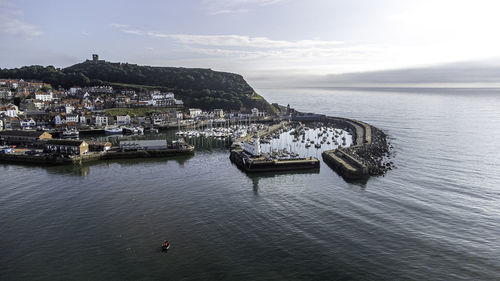 Drone shot of scarborough south bay harbor 
