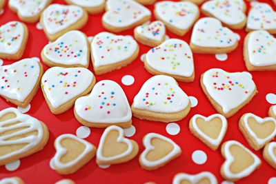 High angle view of cookies on table