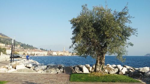 Scenic view of sea against clear sky