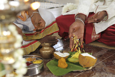 High angle view of people at market stall