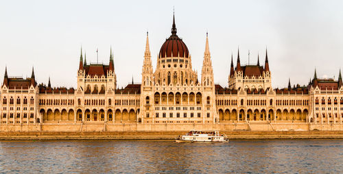 Hungarian parliament building by danube river