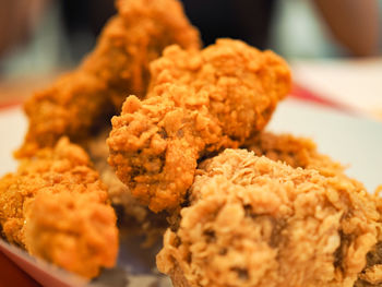 Close-up of fried chicken in plate
