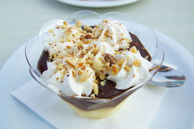 Close-up of ice cream in plate on table