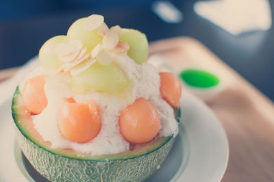 Close-up of dessert served in plate