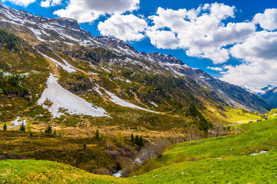 Scenic view of snowcapped mountains against sky