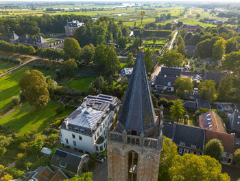 High angle view of buildings in city