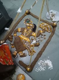 High angle view of christmas decoration on table